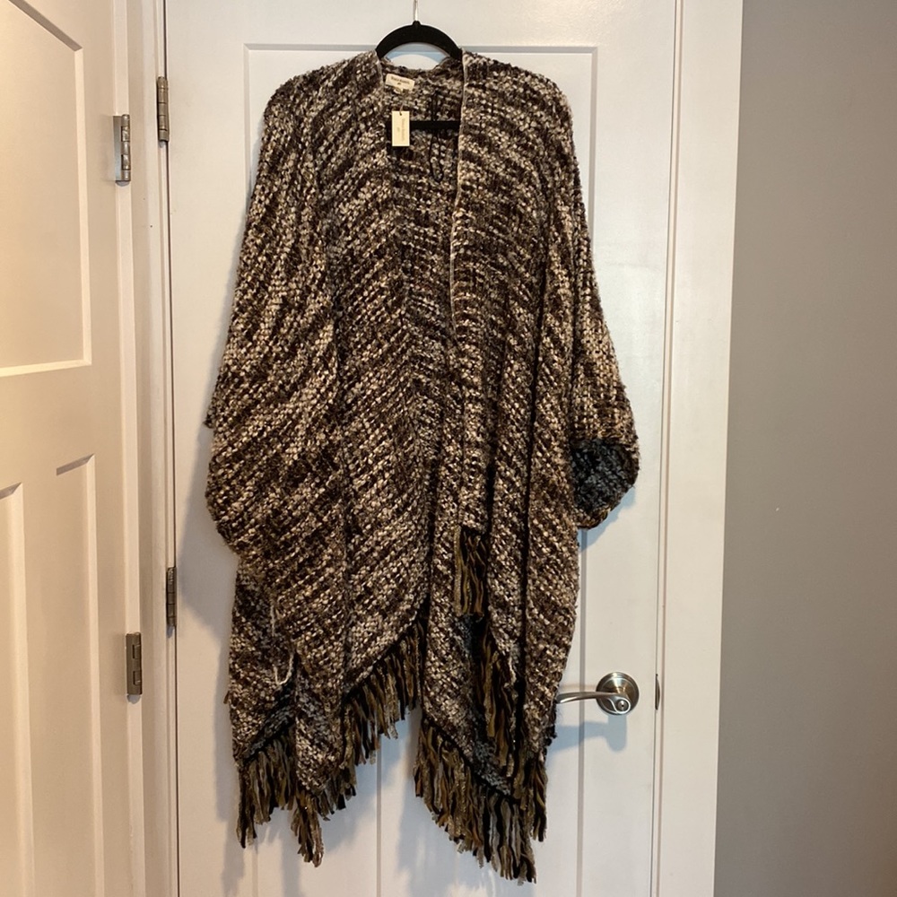 NWT. World Market Multicolored Poncho With Fringe Detail. One Size Fits All.